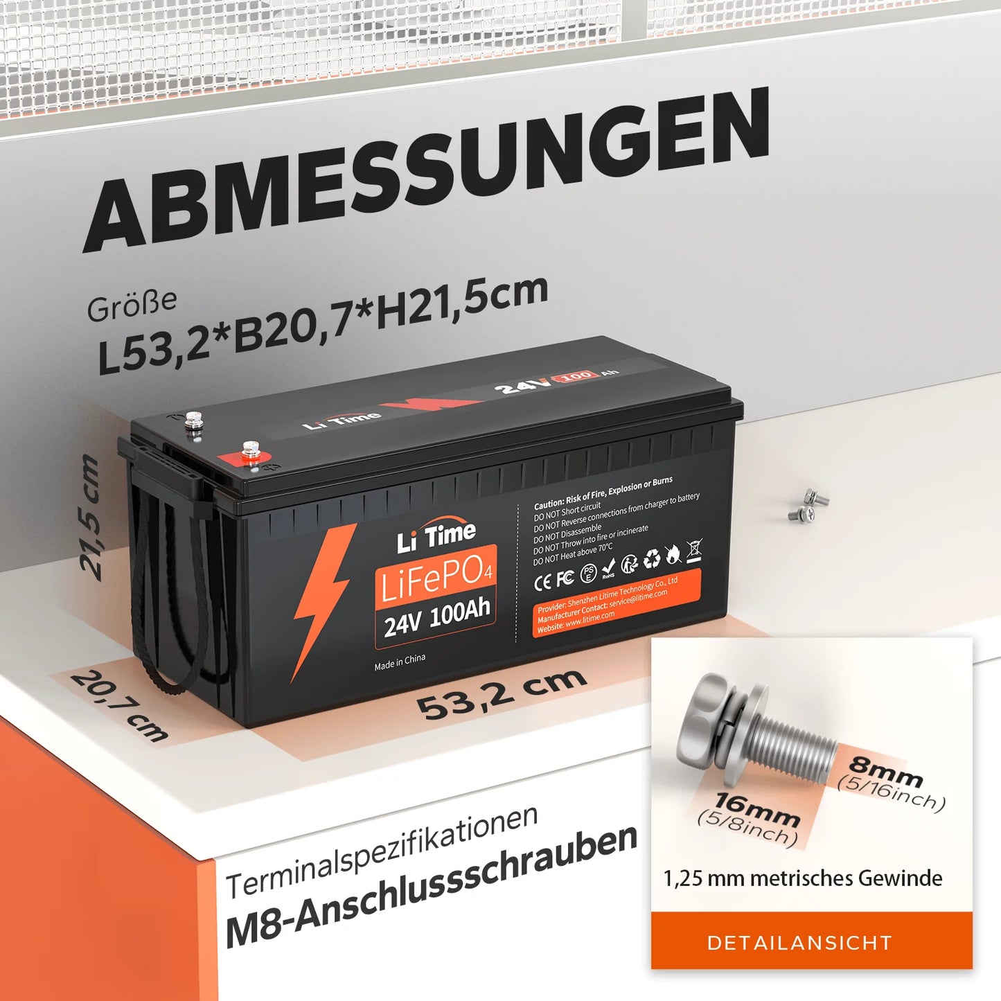 Premium 24V 100Ah LiFePO4 Batterie – 2560Wh für Solar, Boote & Off-Grid (100A BMS)