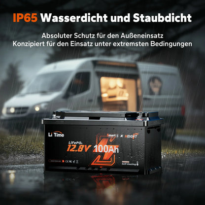 LiTime LiFePO4 12V 100Ah H190 Batterie – 200A BMS, Bluetooth, Heizung, Untersitz DIN H8
