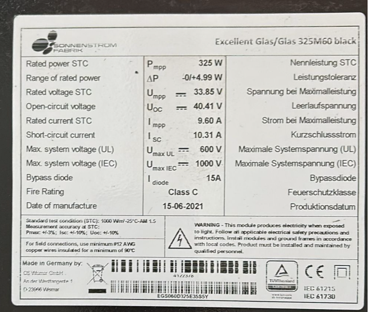 Sonnenstrom Fabrik Excellent Glas/Glas 325M60 black – 325W Solarmodul