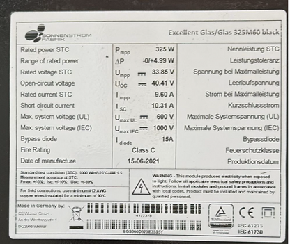 Sonnenstrom Fabrik Excellent Glas/Glas 325M60 black – 325W Solarmodul