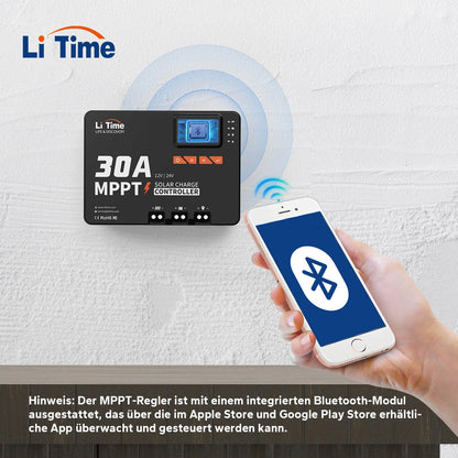 LiTime 30A MPPT Solarladeregler 12V/24V Auto mit Bluetooth Adapter