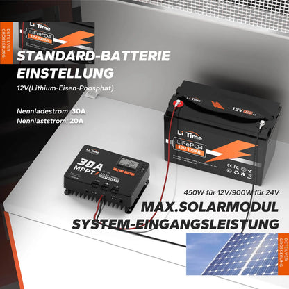 LiTime 30A MPPT Solarladeregler 12V/24V Auto mit Bluetooth Adapter