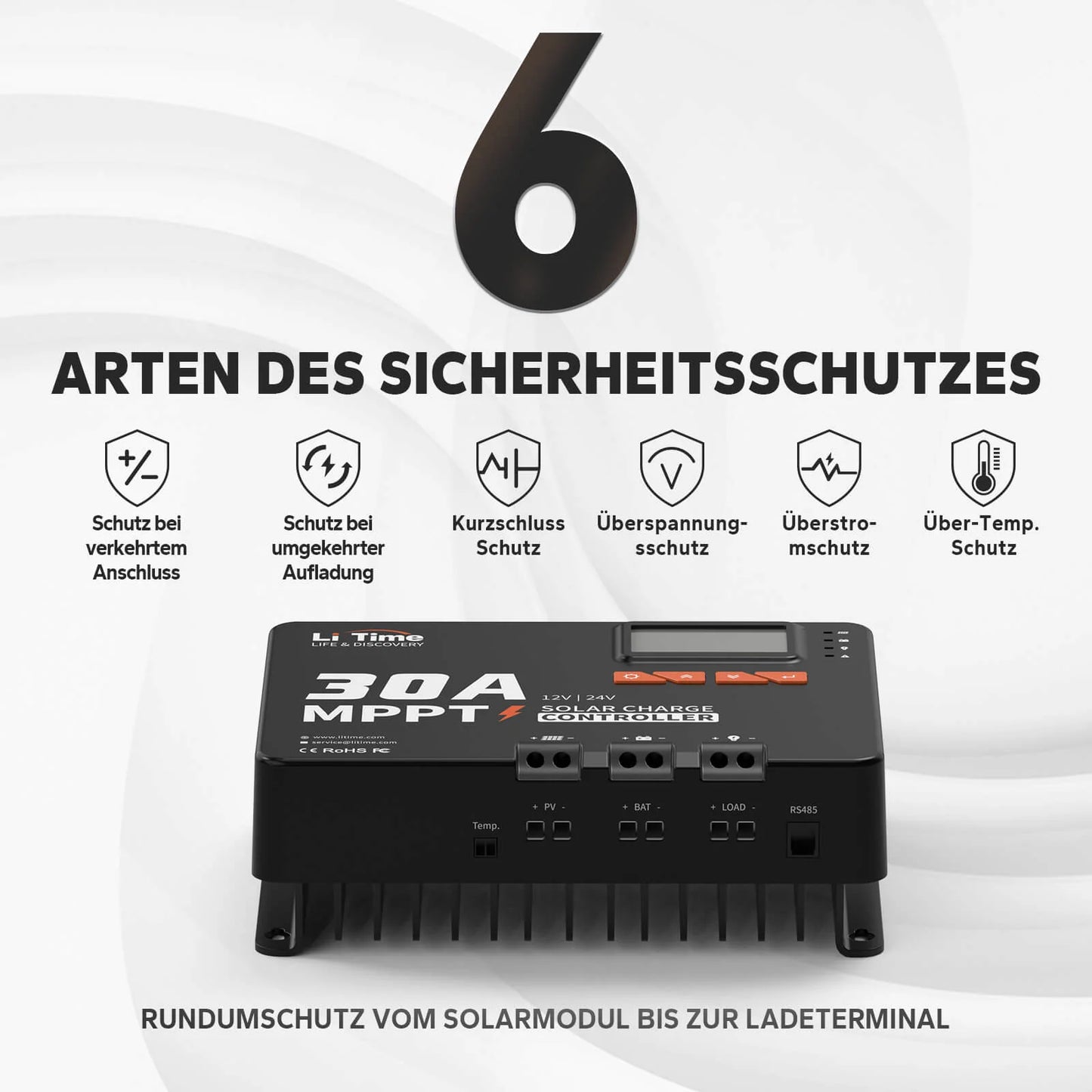 LiTime 30A MPPT Solarladeregler 12V/24V Auto mit Bluetooth Adapter