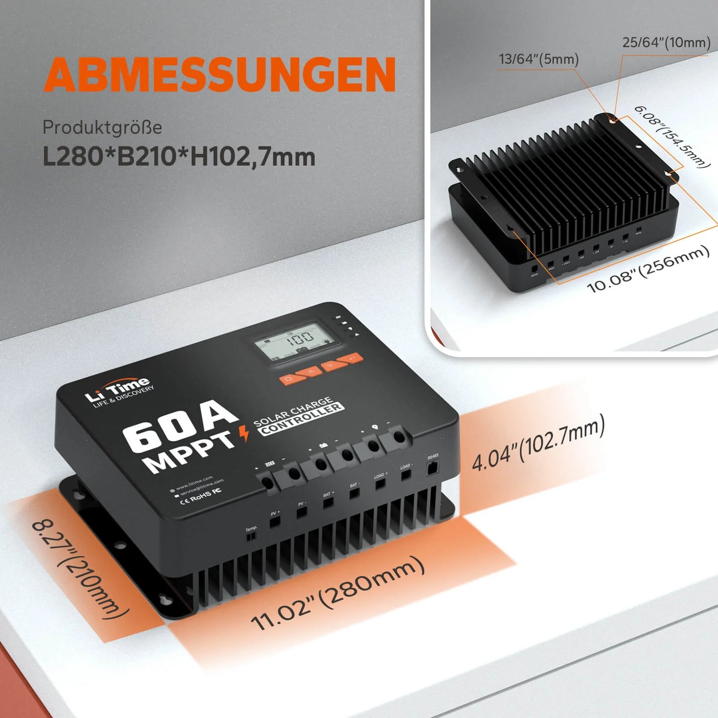 LiTime 60A MPPT Solarladeregler 12V/24V/36V/48V Auto mit Bluetooth