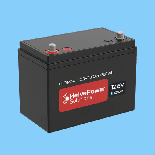 LiFePO4 Akku 12.8V 100Ah mit HelvePower Solutions Logo